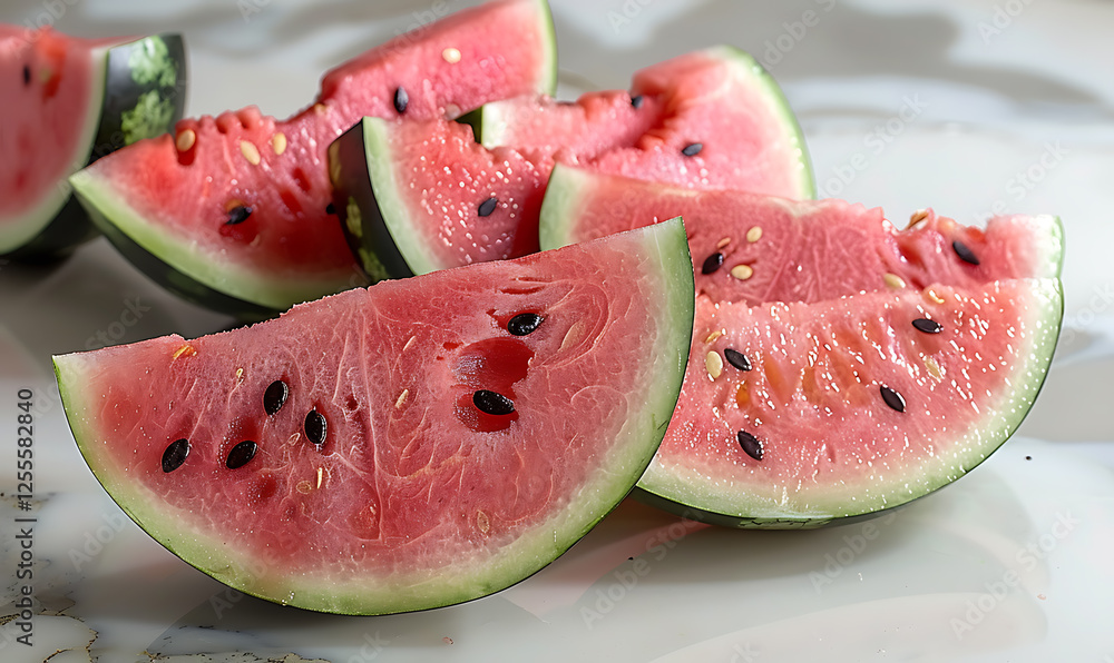 Fresh Juicy Watermelon with Detailed Texture on White Background Fresh Juicy Watermelon with Detailed Texture on White Background