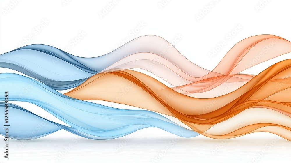 Obraz premium Colorful flowing waves in blue, orange, and soft white with smooth curves and elegant design