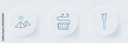Set line Paint brush, Museum audio guide and Egypt pyramids icon. Vector
