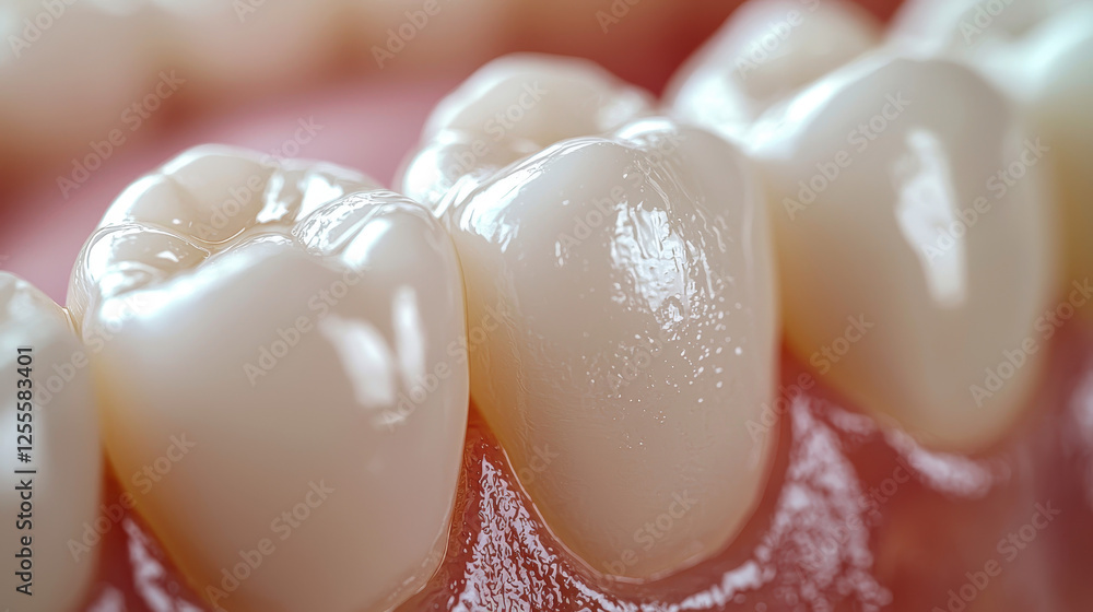 Macro view of a healthy white tooth showcasing glossy enamel and intricate details Macro view of a healthy white tooth showcasing glossy enamel and intricate details