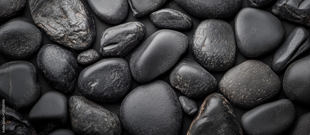 A Close-up View of a Smooth, Dark Gray Stone Surface, Displaying the Natural Texture of Rounded Pebbles A Close-up View of a Smooth, Dark Gray Stone Surface, Displaying the Natural Texture of Rounded Pebbles