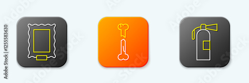 Set line Picture, Human broken bone and Fire extinguisher icon. Vector