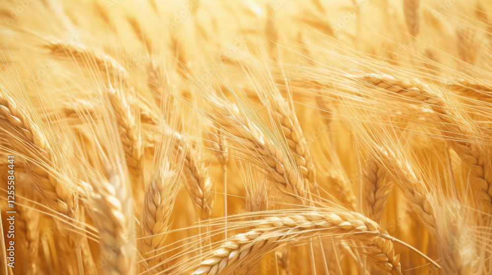 Golden wheat field glowing in warm sunlight with ripe grain ears symbolizing summer harvest and sustainable agriculture Golden wheat field glowing in warm sunlight with ripe grain ears symbolizing summer harvest and sustainable agriculture