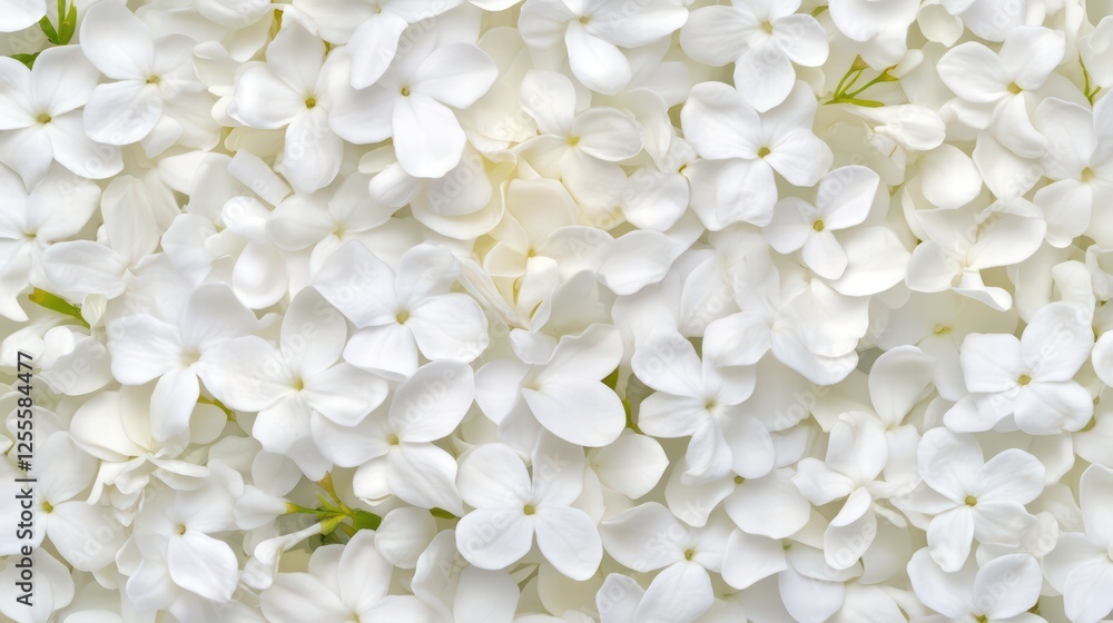 Lush White Floral Background with Delicate Petals and Green Accents Lush White Floral Background with Delicate Petals and Green Accents