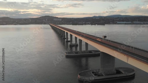 Wallpaper Mural Tay river car bridge in sunset aerial footage with dramatic clouds Torontodigital.ca