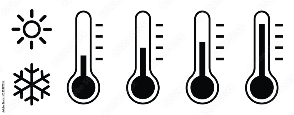thermometer icon set. Weather Sign. Three vector thermometer showing the temperature. Warm cold Symbol - stock vector
