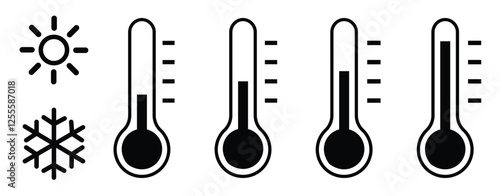 thermometer icon set. Weather Sign. Three vector thermometer showing the temperature. Warm cold Symbol - stock vector
