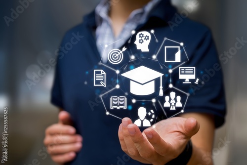 Online Education Graduation Concept Digital Learning Modern Technology Student Success Academic Achievement Elearning Progress Knowledge Skills Future Development Higher Education Graduation Cap data 