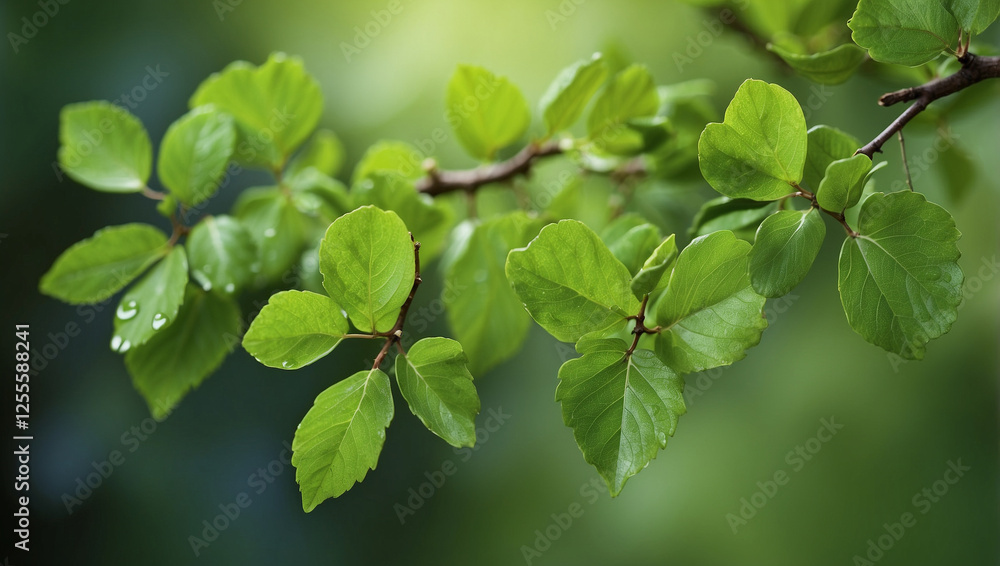Fresh Green Leaves on a Branch, Symbolizing Nature's Beauty and Growth Fresh Green Leaves on a Branch, Symbolizing Nature's Beauty and Growth