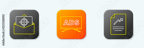 Set line Mail and e-mail, Advertising and Document with graph chart icon. Vector