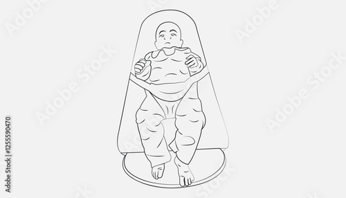 Baby Bouncer Chair, with Baby. Special design where you can comfortably place and rock a child. Baby Bouncer Chair line drawing.