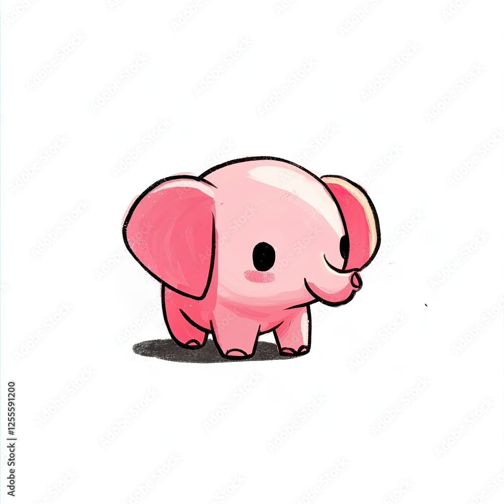 Obraz premium Adorable Pink Baby Elephant Cartoon Illustration