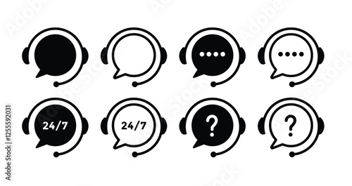 Support service. Customer support, assistance, technical support, customer service, call center, hotline, operator, staff, agent, service icon. Call center symbols. Service concept symbols