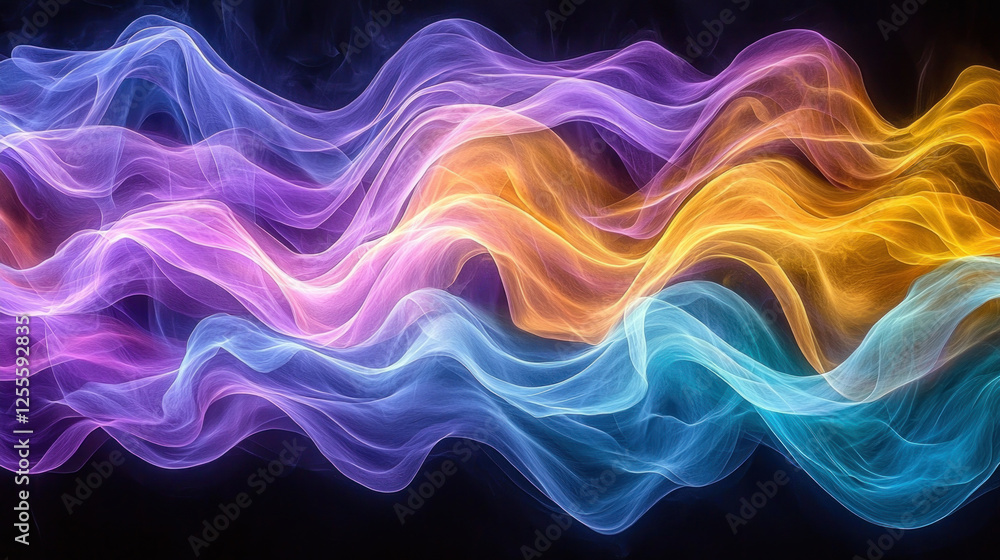 Fototapeta premium Colorful abstract smoke waves on a dark background for design