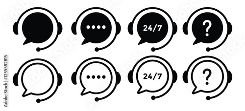 Support service. Customer support, assistance, technical support, customer service, call center, hotline, operator, staff, agent, service icon. Call center symbols. Service concept symbols