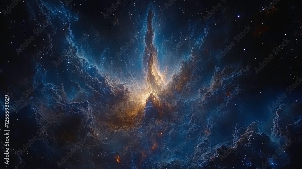 Fototapeta premium Cosmic explosion of stars and nebulae outer space digital art galactic environment wide-angle perspective astrophysics