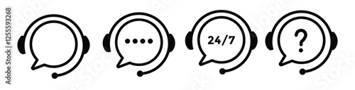 Support service. Customer support, assistance, technical support, customer service, call center, hotline, operator, staff, agent, service icon. Call center symbols. Service concept symbols