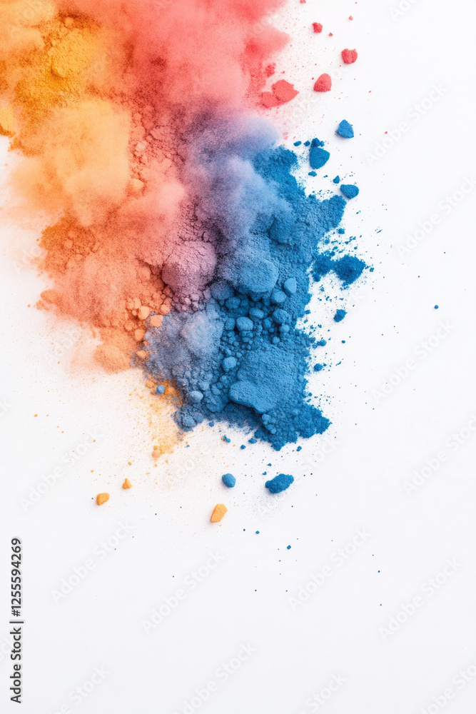 A lightly blended swirl of cosmetic powders in aqua blue, scarlet, pastel pink, and golden A lightly blended swirl of cosmetic powders in aqua blue, scarlet, pastel pink, and golden