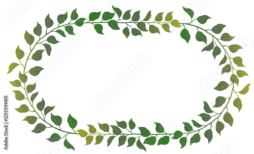 tree branch vine border, leaf stem frame 09 Oval shaped message border