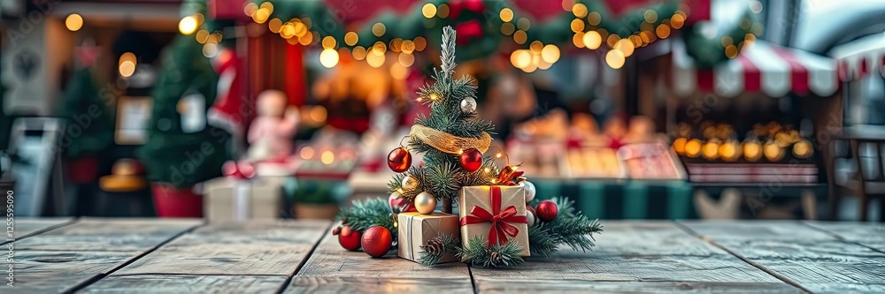 Festive Christmas Market Scene with Mini Tree Gifts Festive Christmas Market Scene with Mini Tree Gifts
