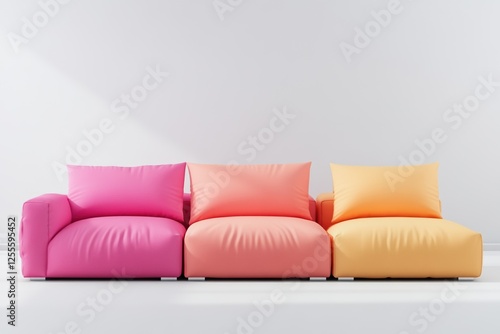 Colorful minimalist sofa set against white wall in modern interior design photo