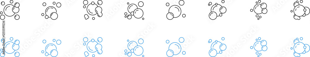 Carbonated drink and water linear bubbles icon set - champagne, soda and soap symbols Carbonated drink and water linear bubbles icon set - champagne, soda and soap symbols