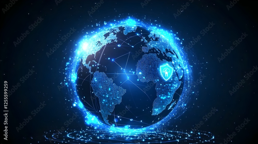 A world globe with interconnected nodes, symbolizing global connectivity, overlaid with subtle cybersecurity.represents global cybersecurity, data protection, secure networks, and digital connectivity A world globe with interconnected nodes, symbolizing global connectivity, overlaid with subtle cybersecurity.represents global cybersecurity, data protection, secure networks, and digital connectivity