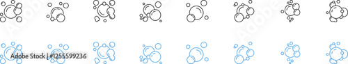 Carbonated drink and water linear bubbles icon set - champagne, soda and soap symbols