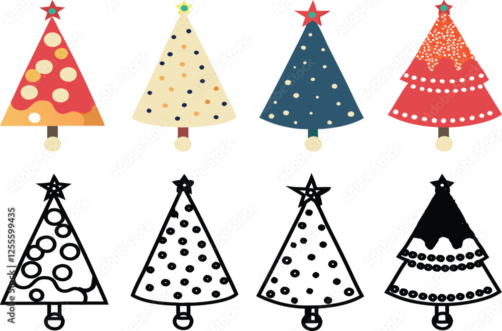 Set of christmas tree vector, christmas tree art, christmas tree line art, pine tree logo Set of christmas tree vector, christmas tree art, christmas tree line art, pine tree logo