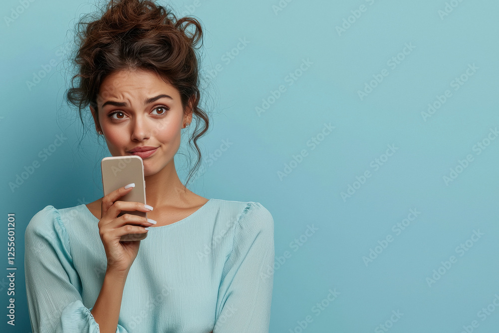 Indian woman looking at her smartphone with a worried expression Indian woman looking at her smartphone with a worried expression