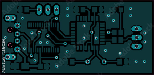 Tracing conductors of printed circuit board
of electronic device. Vector engineering 
drawing of pcb design. Electric background.
Computer technic cad project.