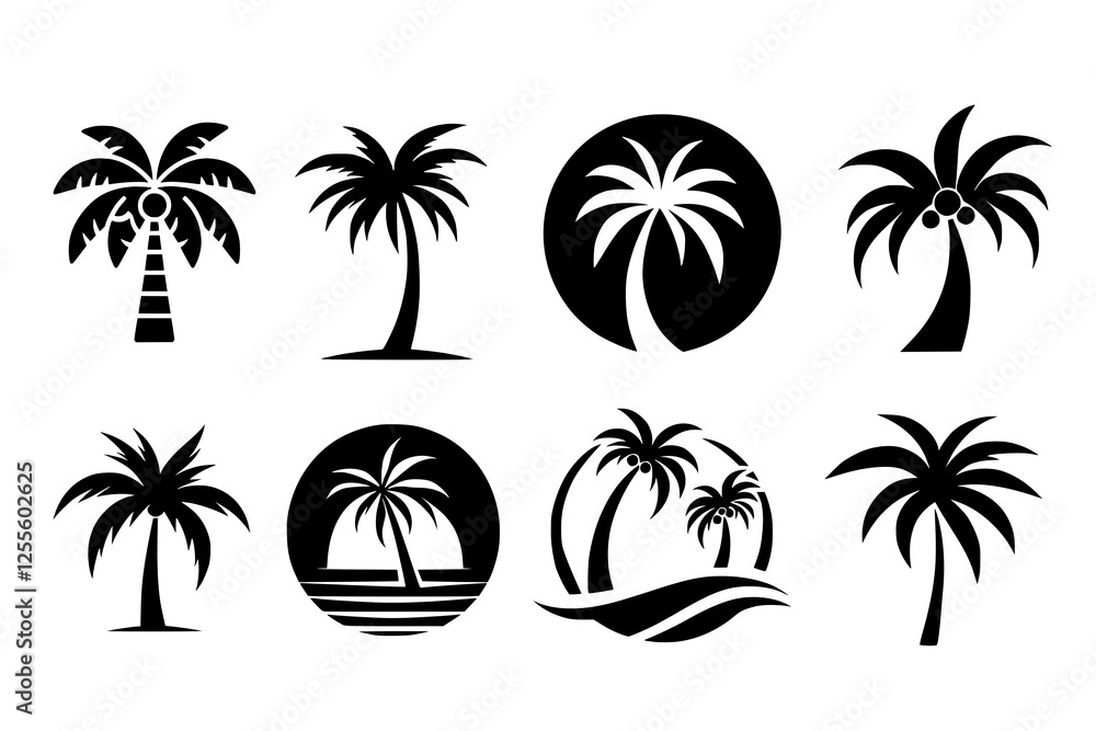 Obraz premium Set of palm tree silhouettes, clean vector