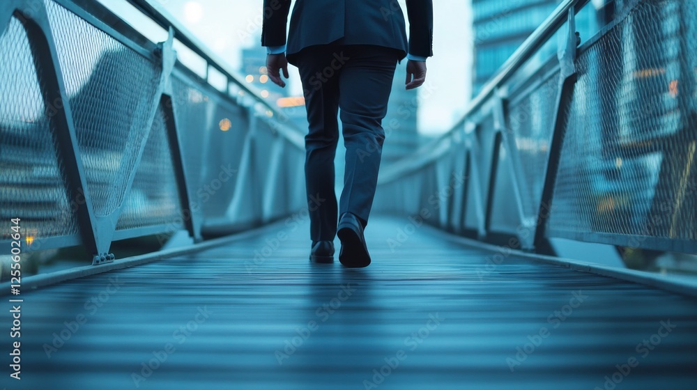 Obraz premium Modern Urban Bridge Walkway with Businessman