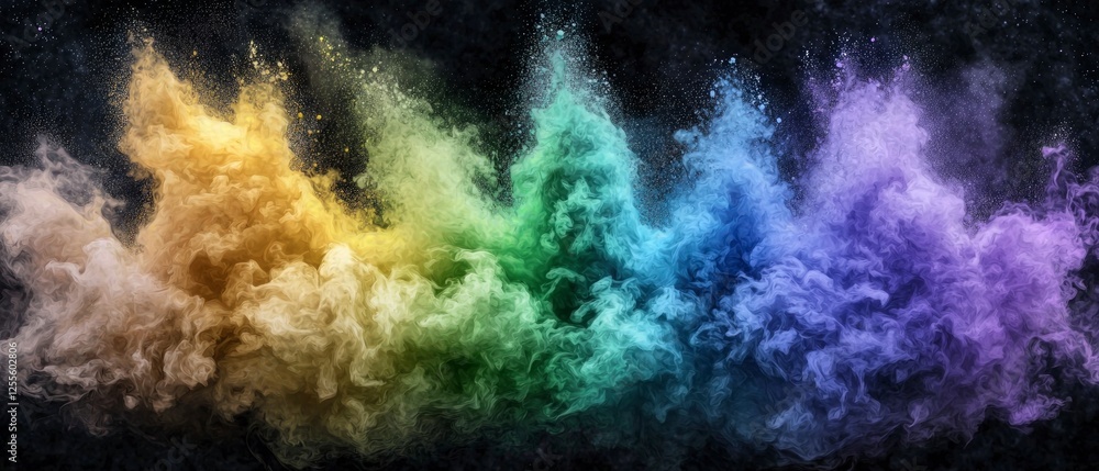 Obraz premium Vibrant Rainbow Powder Explosion Against Dark Background