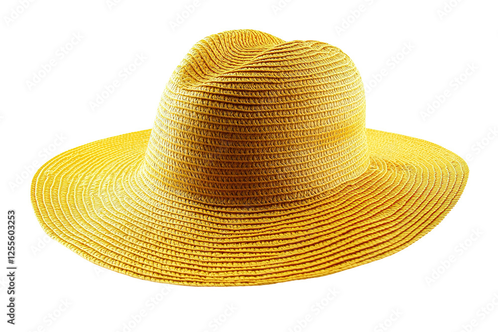 A yellow straw hat with a gold band. ,on transparent background. A yellow straw hat with a gold band. ,on transparent background.