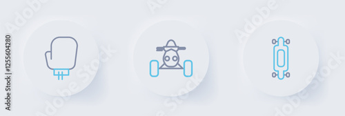 Set line Longboard or skateboard, ATV motorcycle and Boxing glove icon. Vector