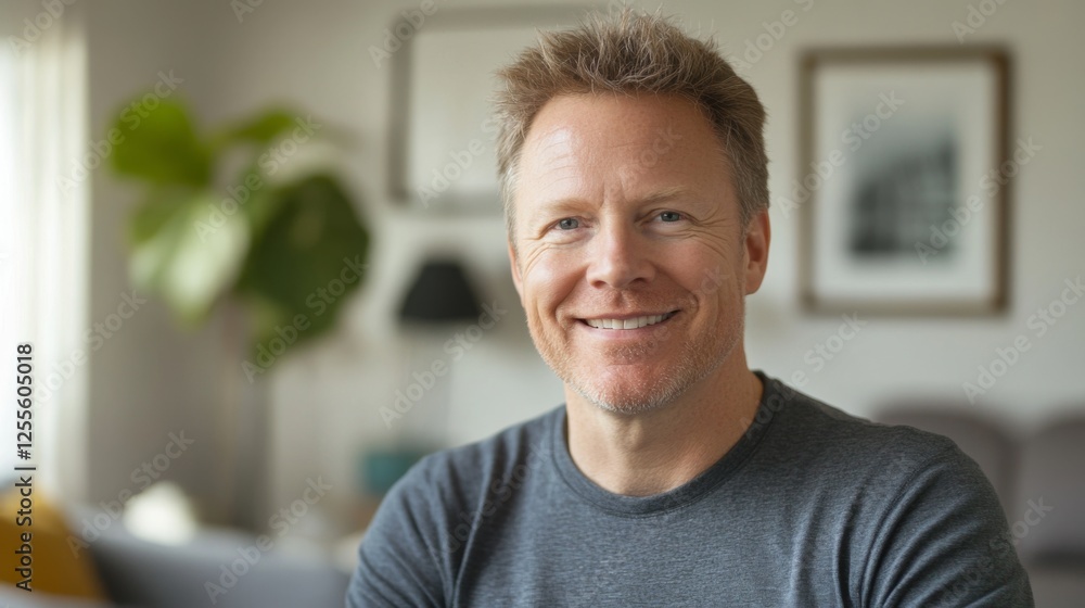 Smiling Man Portrait in a Homey Interior Smiling Man Portrait in a Homey Interior