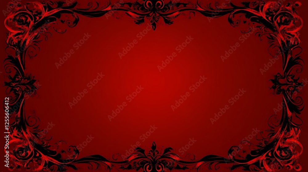Red Background With Black Floral Frame Design