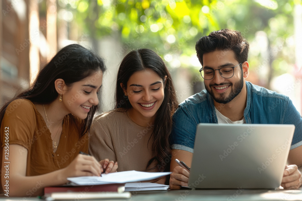 young man and woman working together on laptop checking document young man and woman working together on laptop checking document