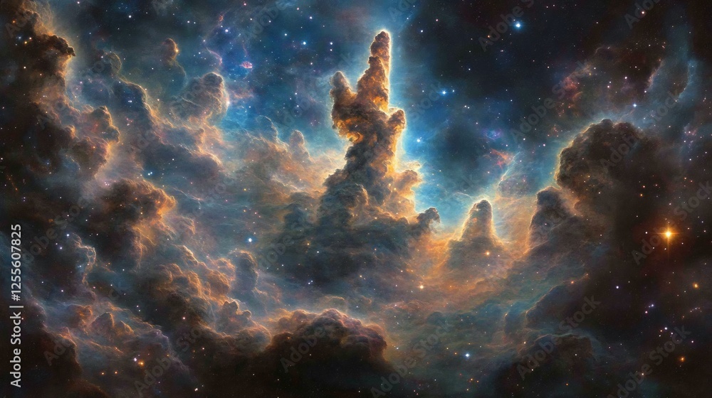 Cosmic Pillars Gleam Brightly Intricate Nebula Stunning Deep Space Image. AI Generated Cosmic Pillars Gleam Brightly Intricate Nebula Stunning Deep Space Image. AI Generated