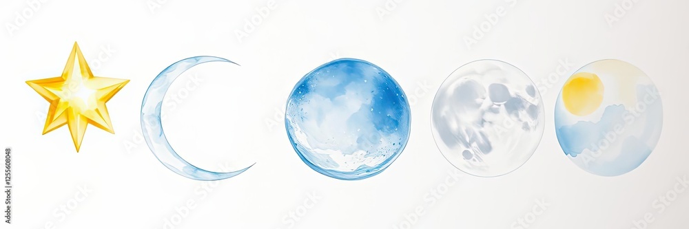 custom made wallpaper toronto digitalCelestial Watercolor Star Crescent Moon Phases Sun Sky