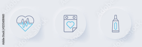 Set line Ointment cream tube medicine, Doctor appointment and Heart rate icon. Vector