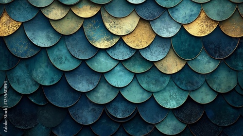 Wallpaper Mural Intricate Teal Gold Scale Pattern Background Texture. AI Generated Torontodigital.ca
