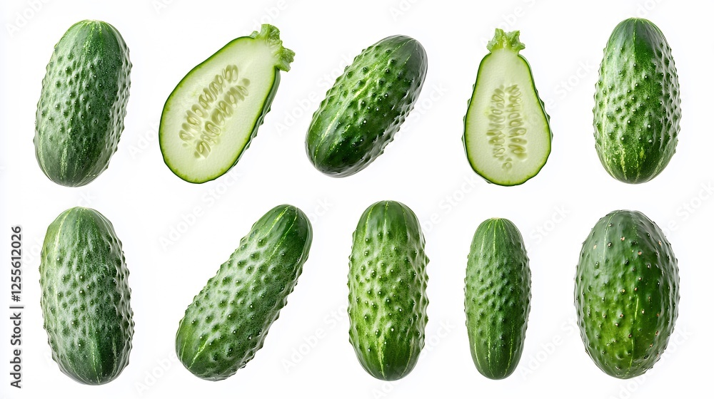 Assorted Green Cucumbers On White Background Assorted Green Cucumbers On White Background