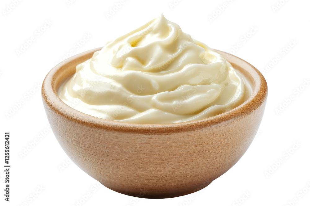 A white bowl of whipped cream sits. ,on transparent background. A white bowl of whipped cream sits. ,on transparent background.