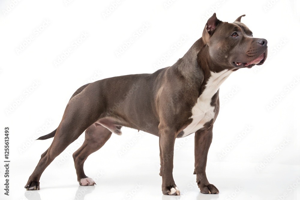 Pitbull standing in front of white background Pitbull standing in front of white background