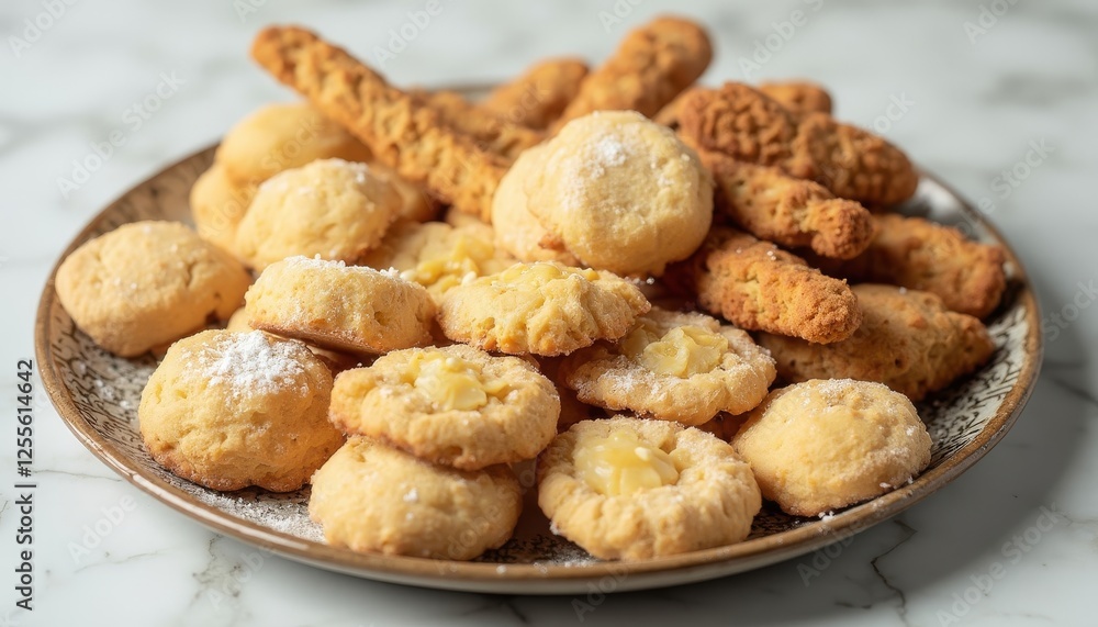 An Assortment of Delicious Homemade Cookies on an Ornate Plate An Assortment of Delicious Homemade Cookies on an Ornate Plate