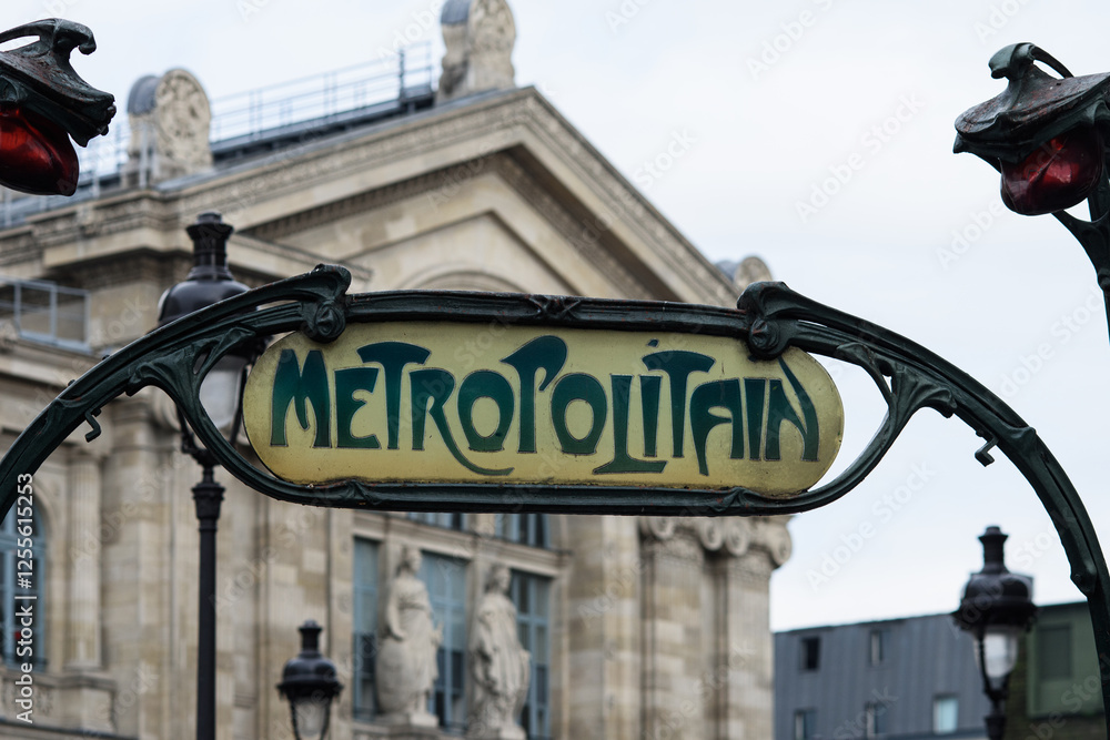 Entrance to a station of the Paris, France, Metro or Metropolitan underground transportation network. Entrance to a station of the Paris, France, Metro or Metropolitan underground transportation network.