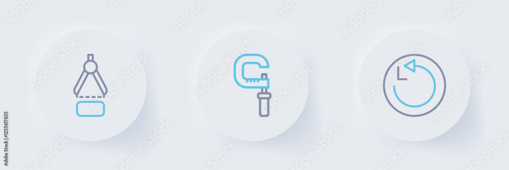 Set line Radius, Micrometer and Drawing compass icon. Vector Set line Radius, Micrometer and Drawing compass icon. Vector