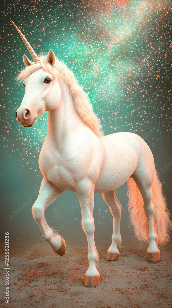 Naklejka premium White Unicorn in Sparkling Teal Setting